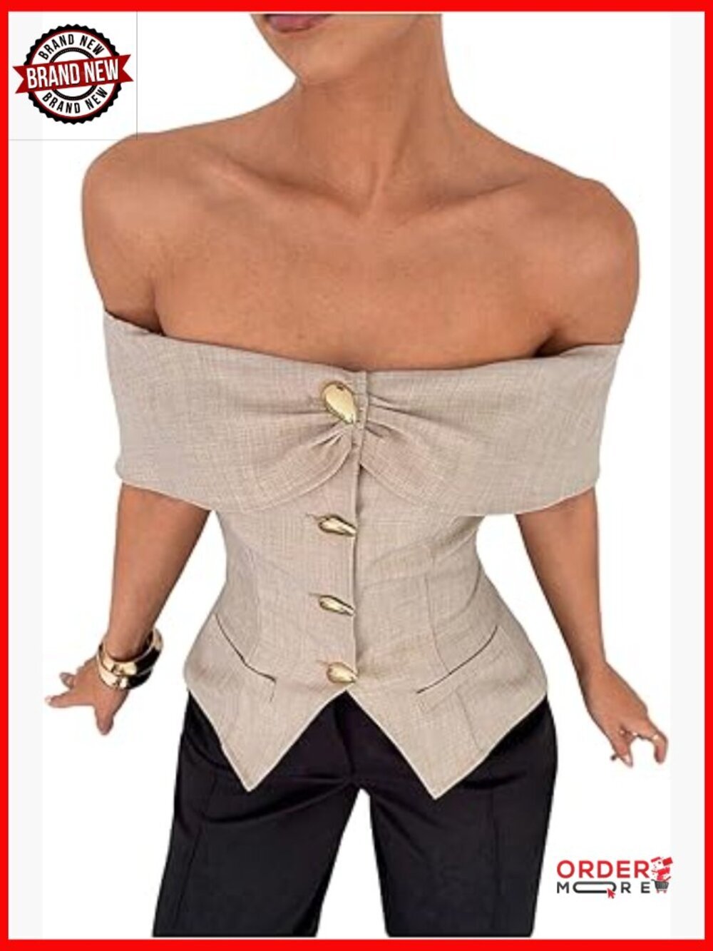 Off Shoulder Blouse Women Business Casual Top Peplum Waist